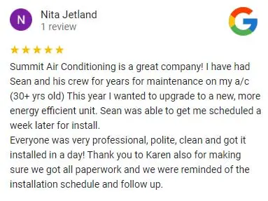 excellent service, summit hvac